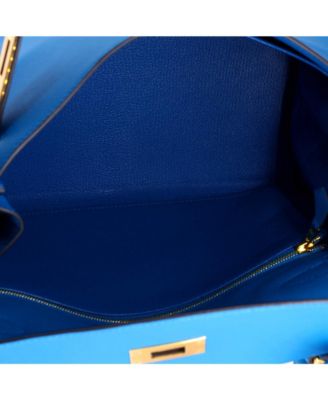 Pre-Owned HERMES Kelly 28 Handbag Blue Evercolor with Gold Hardware