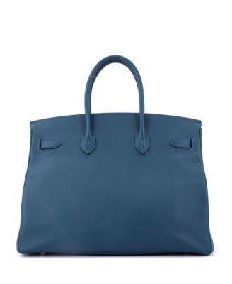 Pre-Owned HERMES Birkin 35 Handbag Blue Epsom with Palladium Hardware