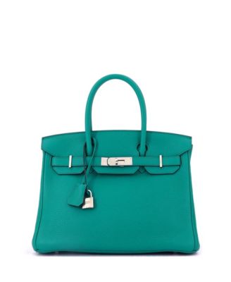 Pre-Owned HERMES Birkin 30 Handbag Blue Clemence with Palladium Hardware