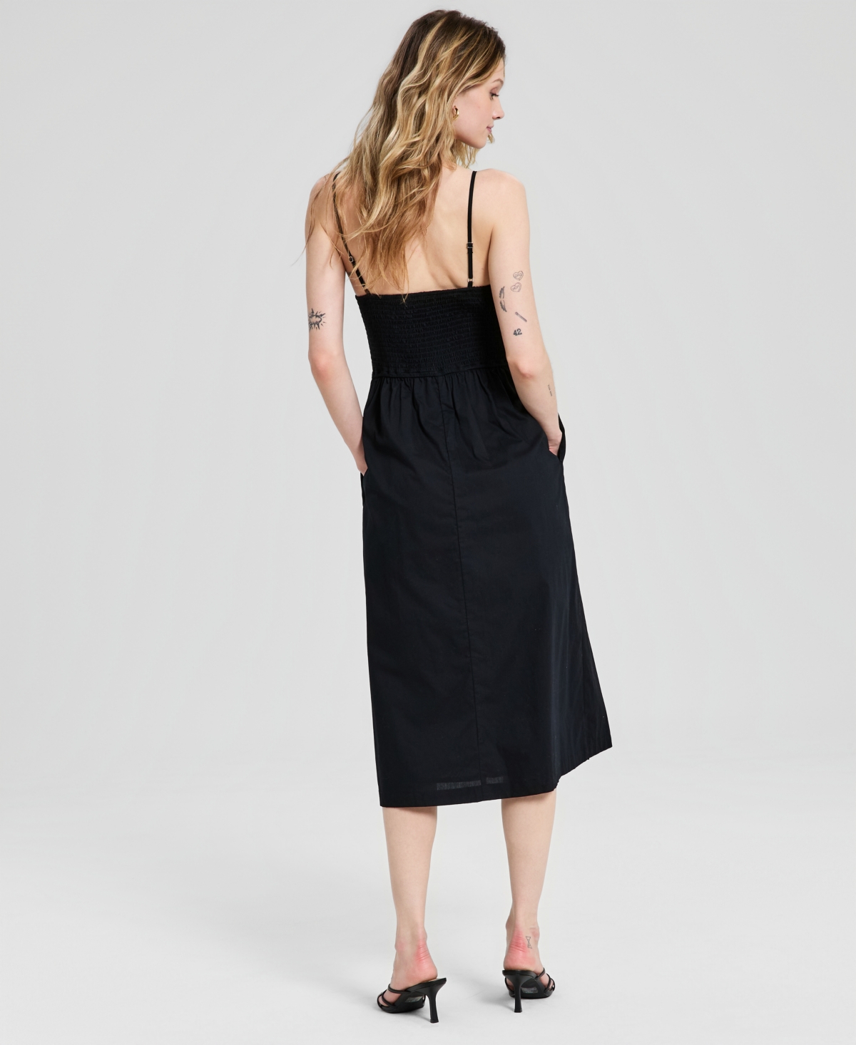 And Now This Women's Scoop-Neck Smocked Cotton Midi Dress, Macy's Exclusive