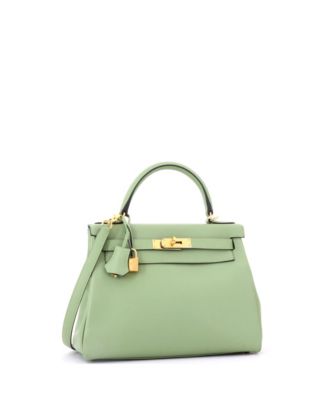 Pre-Owned HERMES Kelly 28 Handbag Green Evercolor with Gold Hardware