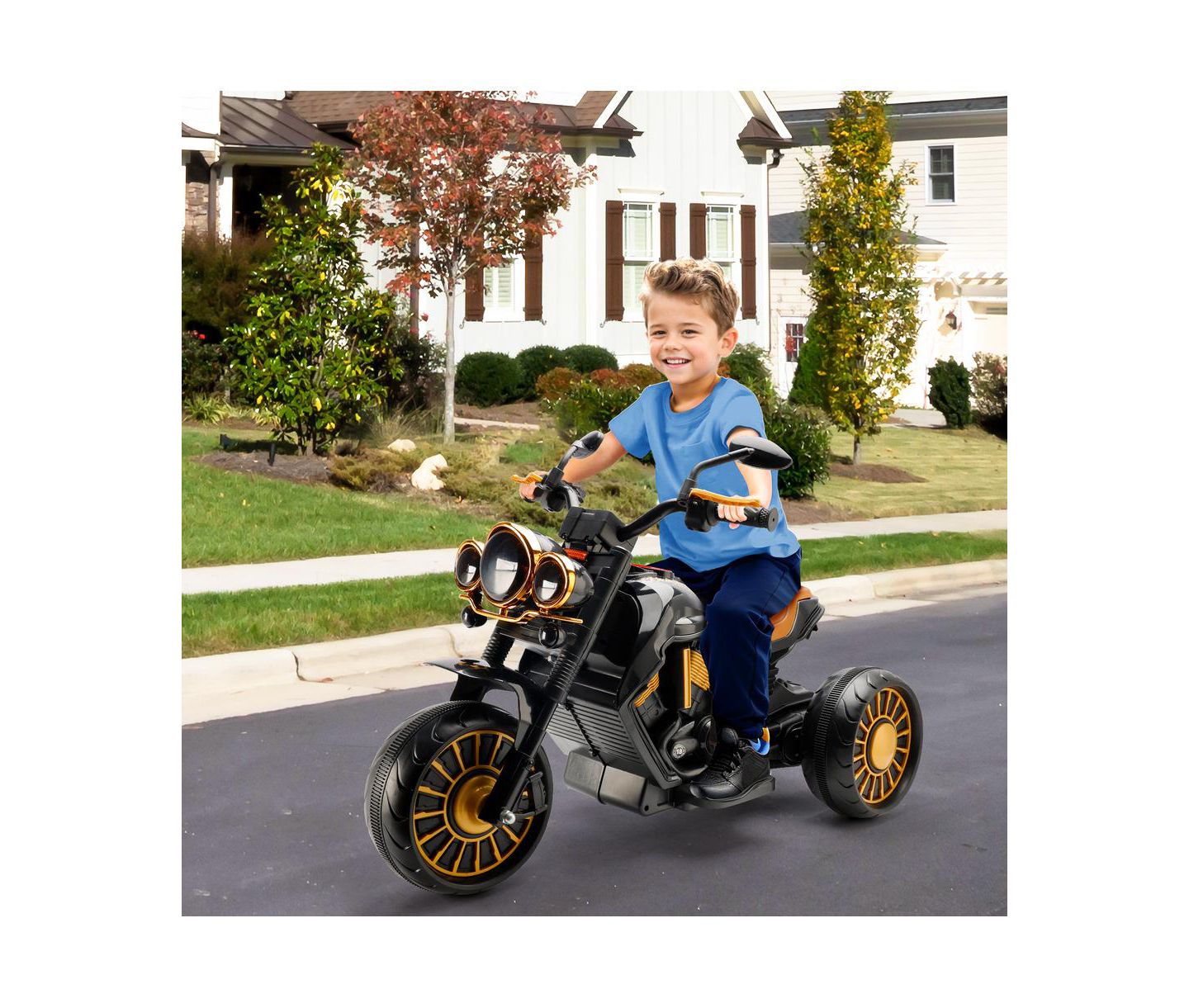 Детская игрушка Bruce & Shark Dual Motor 3-Wheel Kids Ride-On Motorcycle with LED Light, Ages 3-8, цвет: Чёрный — фото 2