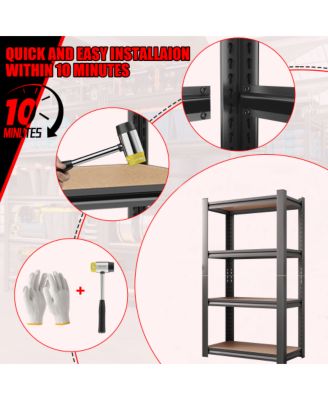 4 Layer Storage Rack Adjustable Height Wooden Shelf Heavy Duty 200lb per Layer 800lb Total Black