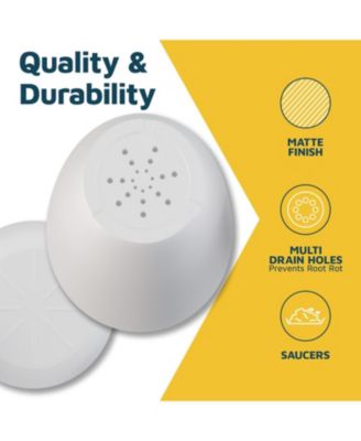 White Plant Pots 3-Pack with Drainage Holes & Saucers, Stackable Indoor & Outdoor Space-Saving Planters for Houseplants & Flowers