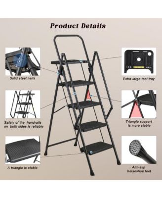 4 Step Folding Ladder with Non Slip Wide Pedals Soft Handle 330 lb Capacity Steel Ladder for Home Office