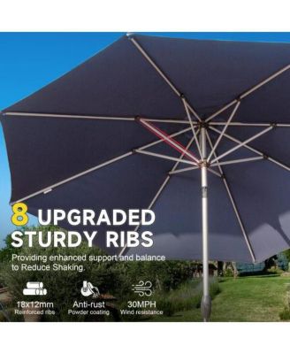 Outdoor 9FT Patio Table Waterproof Umbrella with Push Button Tilt and Crank with 8 Sturdy Ribs