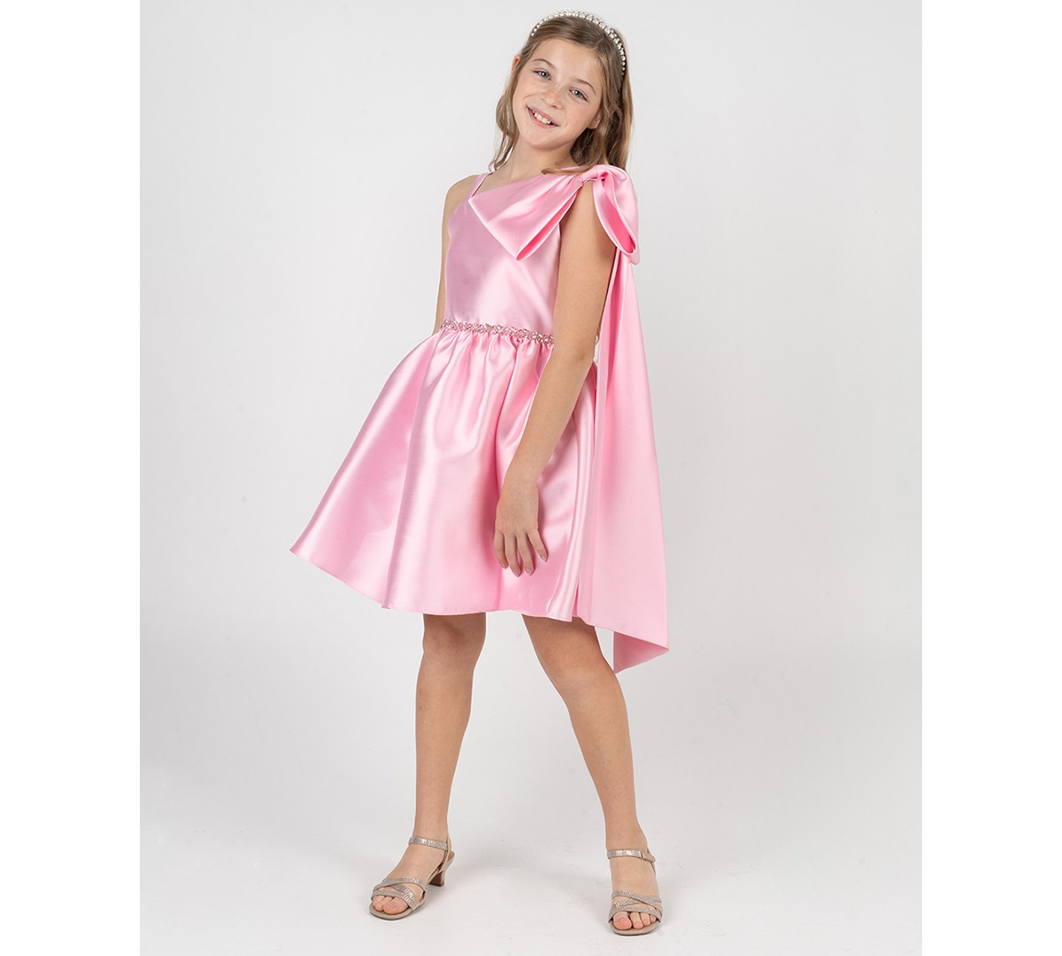 Детские Rare Editions Girls' 7-16 Mikado Asymmetrical Bow Shoulder Dress — фото 1