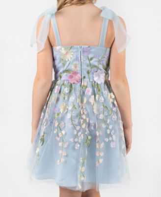 Girls' 7-16 3D Floral Embroidered Mesh Tie Strap Dress