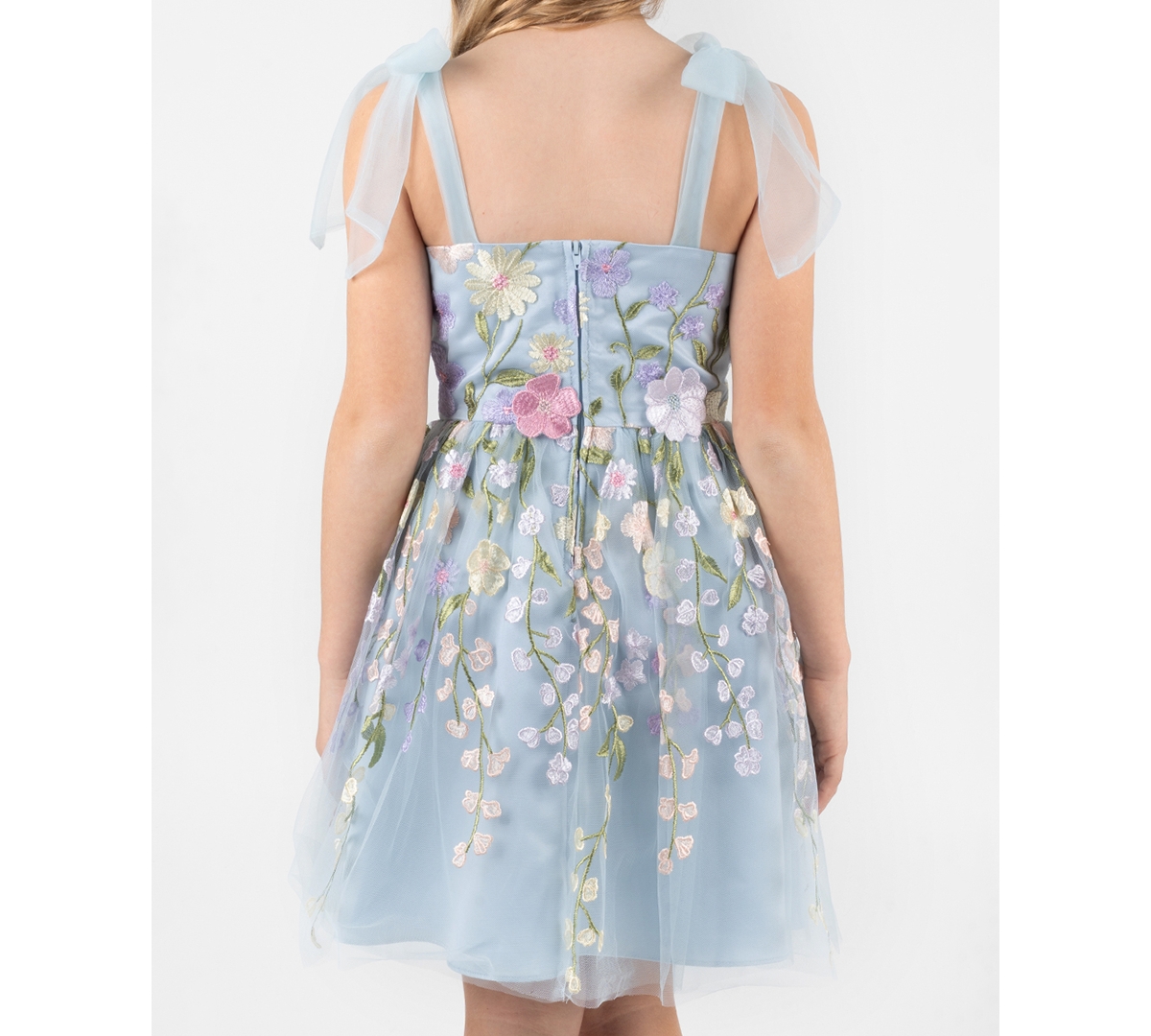 Rare Editions Girls' 7-16 3D Floral Embroidered Mesh Tie Strap Dress