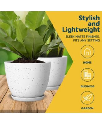 10-pack white & gray plant pots with drainage holes & saucers, stackable, durable, weatherproof for indoor/outdoor use