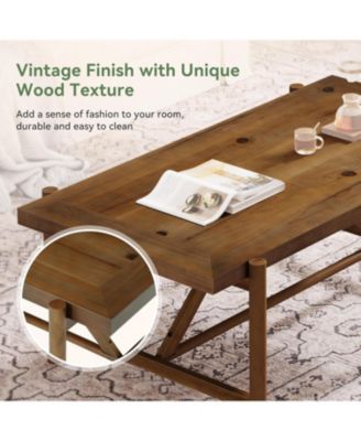 Farmhouse Solid Wood Coffee Table, 47-Inch Rectangular Center Tea Table, Warm Brown