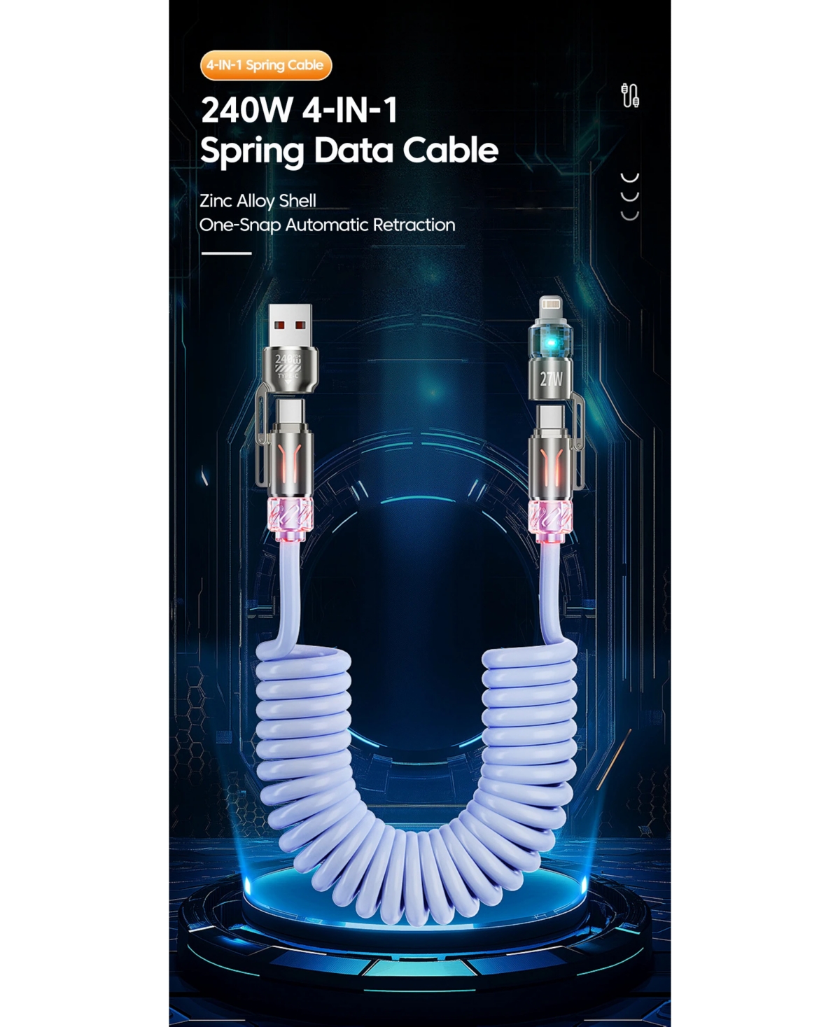 3p Experts Power Spring 4 N 1 240 W Fast Charging Cable