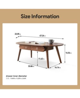 Solid Wood Coffee Table with 2 Drawers, Oval Design & Easy Assembly