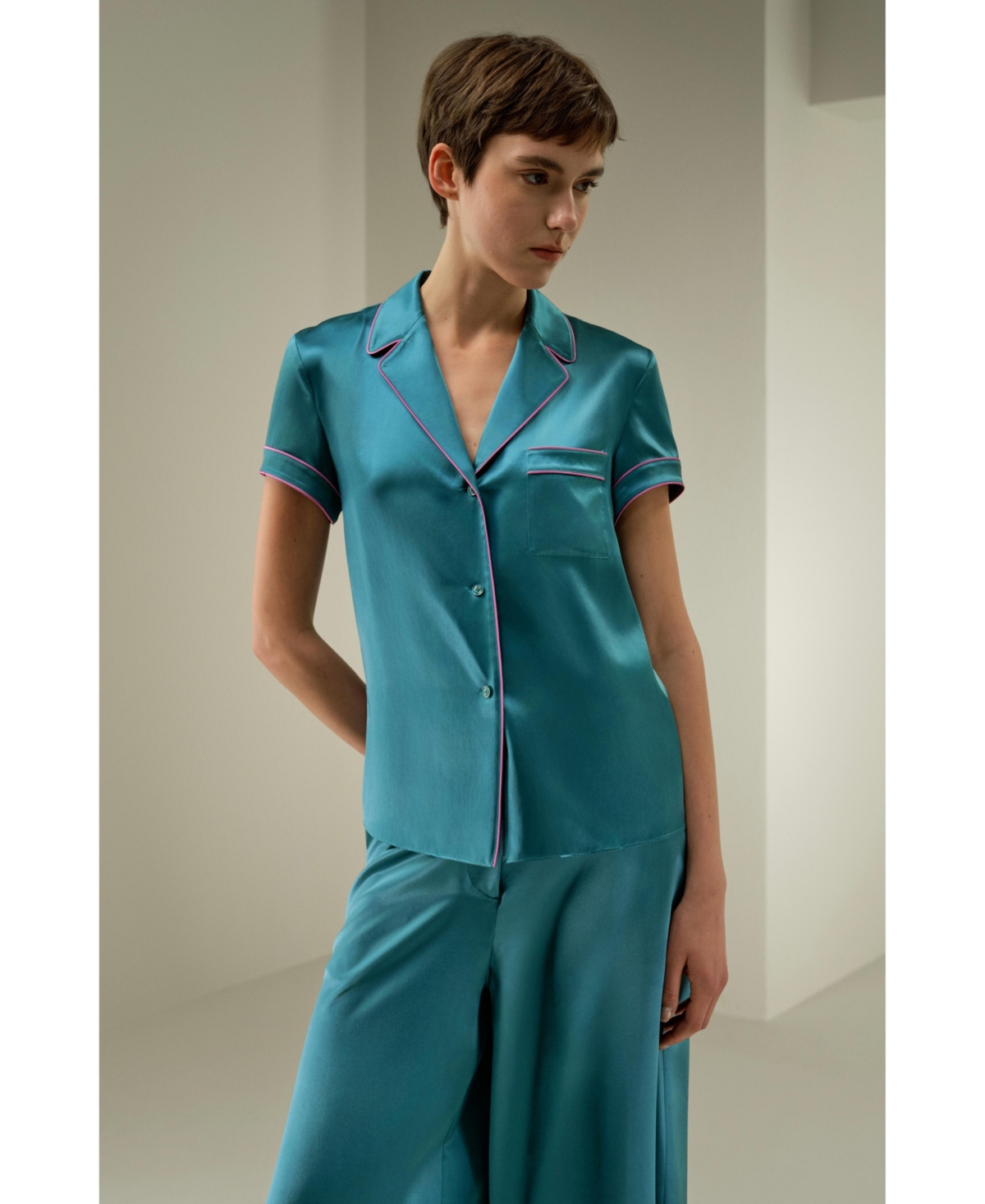 Lilysilk Women's Lsxes Contrast-Trimmed Silk Shirt