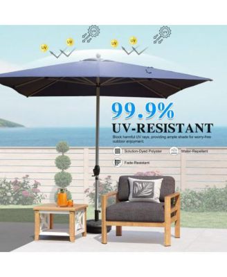 Rectangle Patio Umbrella with Crank Lift Navy Blue Outdoor Market Umbrella 8 Ribs Vent Top