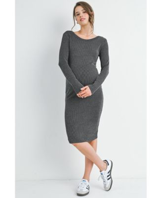 Maternity Bodycon Ribbed Knit Long Sleeve Dress