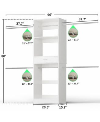 20.5'' - 96'' Adjustable Closet Hanging Organizer, Closet System with 6 Extendable Hanging Rods and A Drawer
