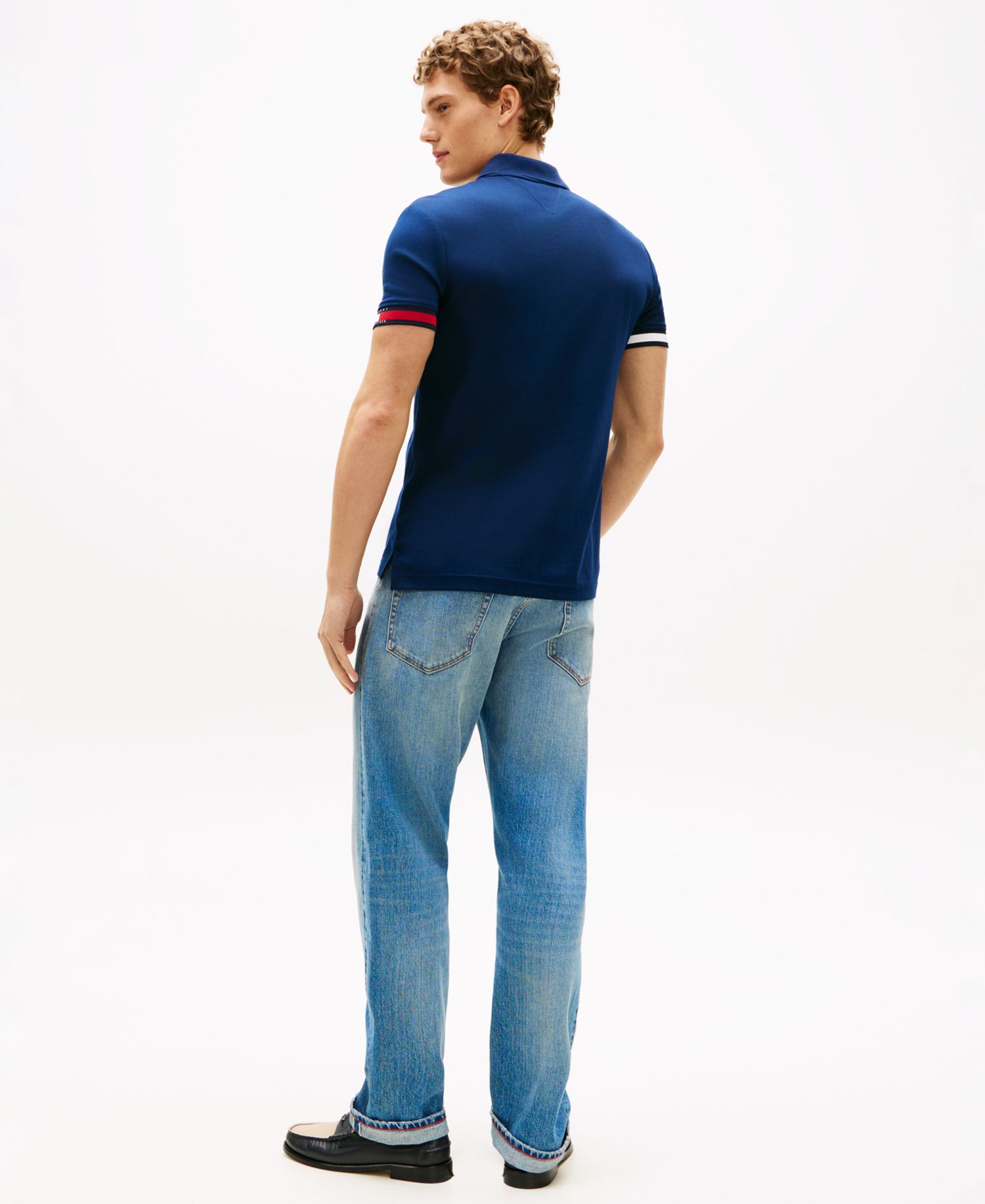 Men's Slim-Fit Smooth Touch Red, White, and Blue Cuff Polo Shirt