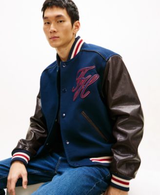Men's Regular-Fit Leather Varsity Jacket