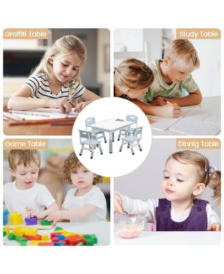 Adjustable Kids Table & 4 Ergonomic Chairs Set, Multi-Activity Graffiti Desktop, Non-Slip, Ages 2-8, Home, Preschool
