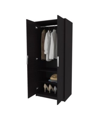 Wardrobe Berlin, Two Doors, Hanging Rod, Two Shelves, Shoe Rack, Bedroom, Wengue