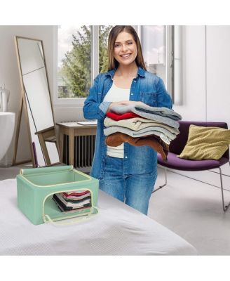 Metal Frame, Oxford Fabric, Large Window & Handles 2 Pack Small Foldable Storage Box