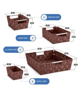 9 Piece Variety Size Hand-Woven Storage Baskets - for Home & Closet Organization