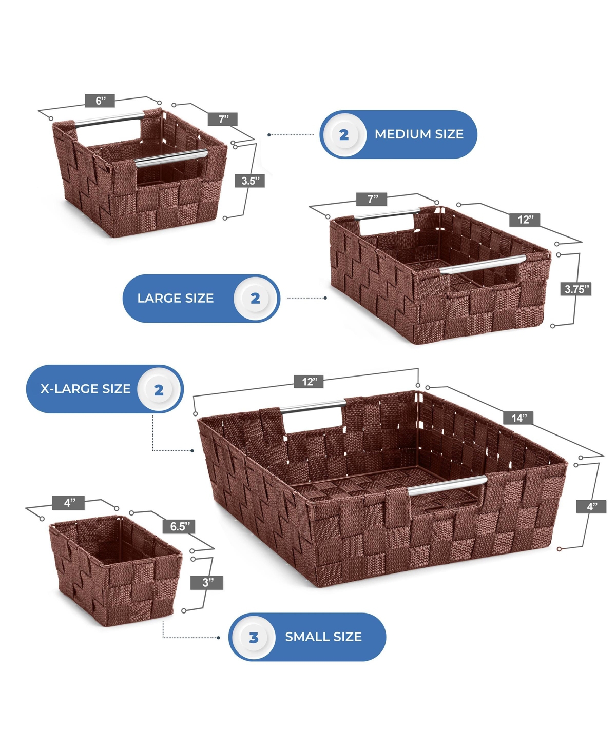 Sorbus 9 Piece Variety Hand-Woven Storage Baskets - for Home & Closet Organization