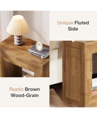 Rustic End Table Set of 2, 2-Tier Wooden Side Table with Sturdy Base, Farmhouse Narrow Nightstand with Storage Shelf