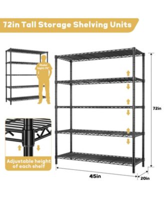 5-Tier 45 in W x 72 in H x 20 in D Height Adjustable Garage Wire Shelving Unit