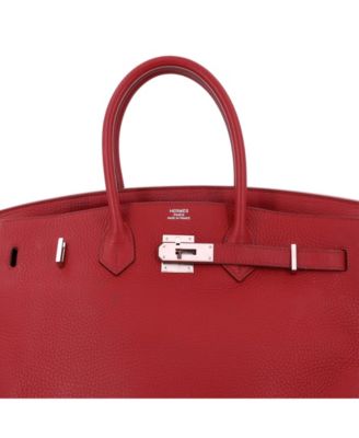 Birkin 35 Handbag Red Clemence with Palladium Hardware