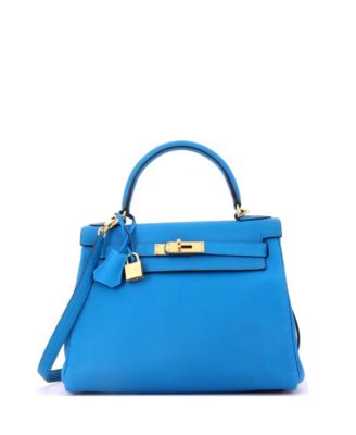 Kelly 28 Handbag Blue Togo with Gold Hardware