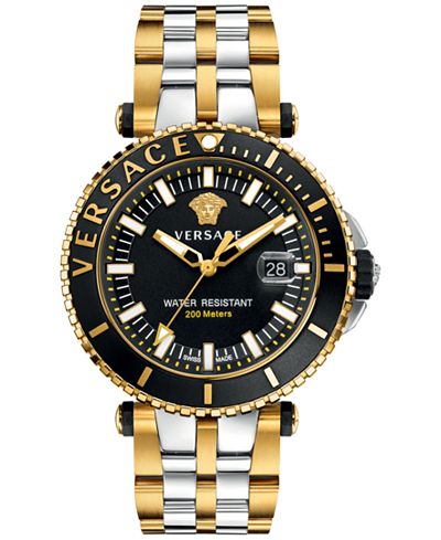 Versace Men's Swiss V-Race Diver Two-Tone Ion-Plated Stainless Steel Bracelet Watch 46mm VAK040016