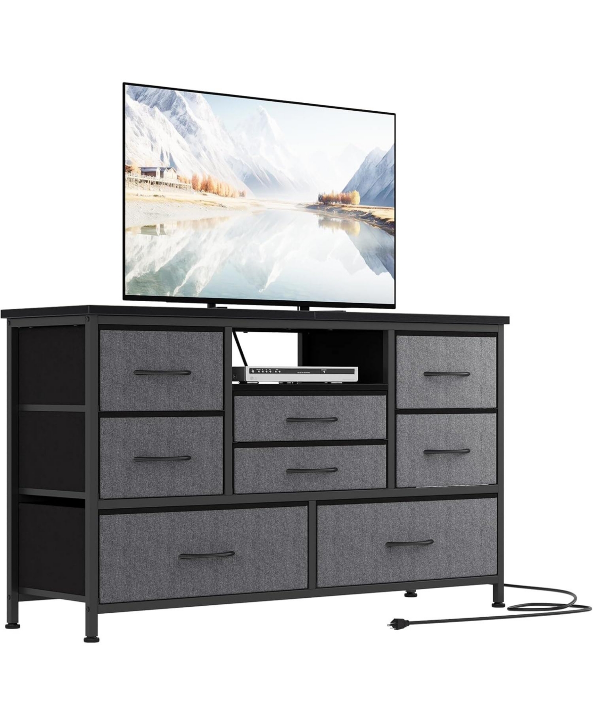 gaomon 8-Drawer Dresser Tv Stand with Led Lights and Charging Station