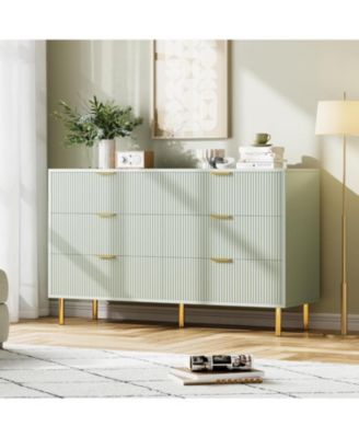 6-Drawer Modern Green Dresser, Gold Handle, Wide Double Chest, Large Drawer Storage Organizer for Bedroom, Living Room, Entryway