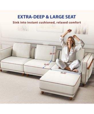 Modular Sectional Sofa, Removable & Washable, Ultra-Soft Linen Sofa, Extra-Large White Living Room Sofa