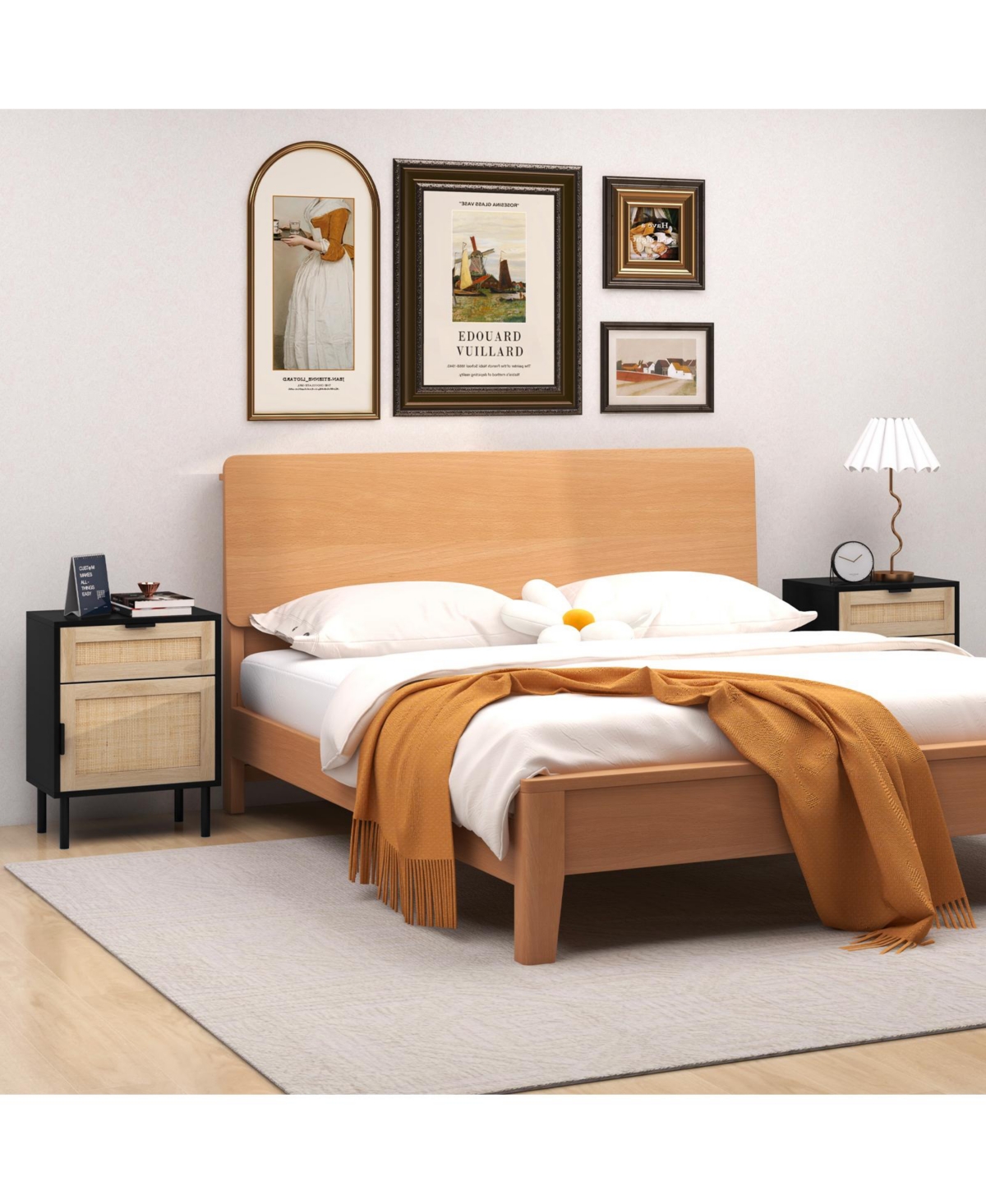 sumyeg Rattan Nightstand Set of 2 with Drawer and Cabinet