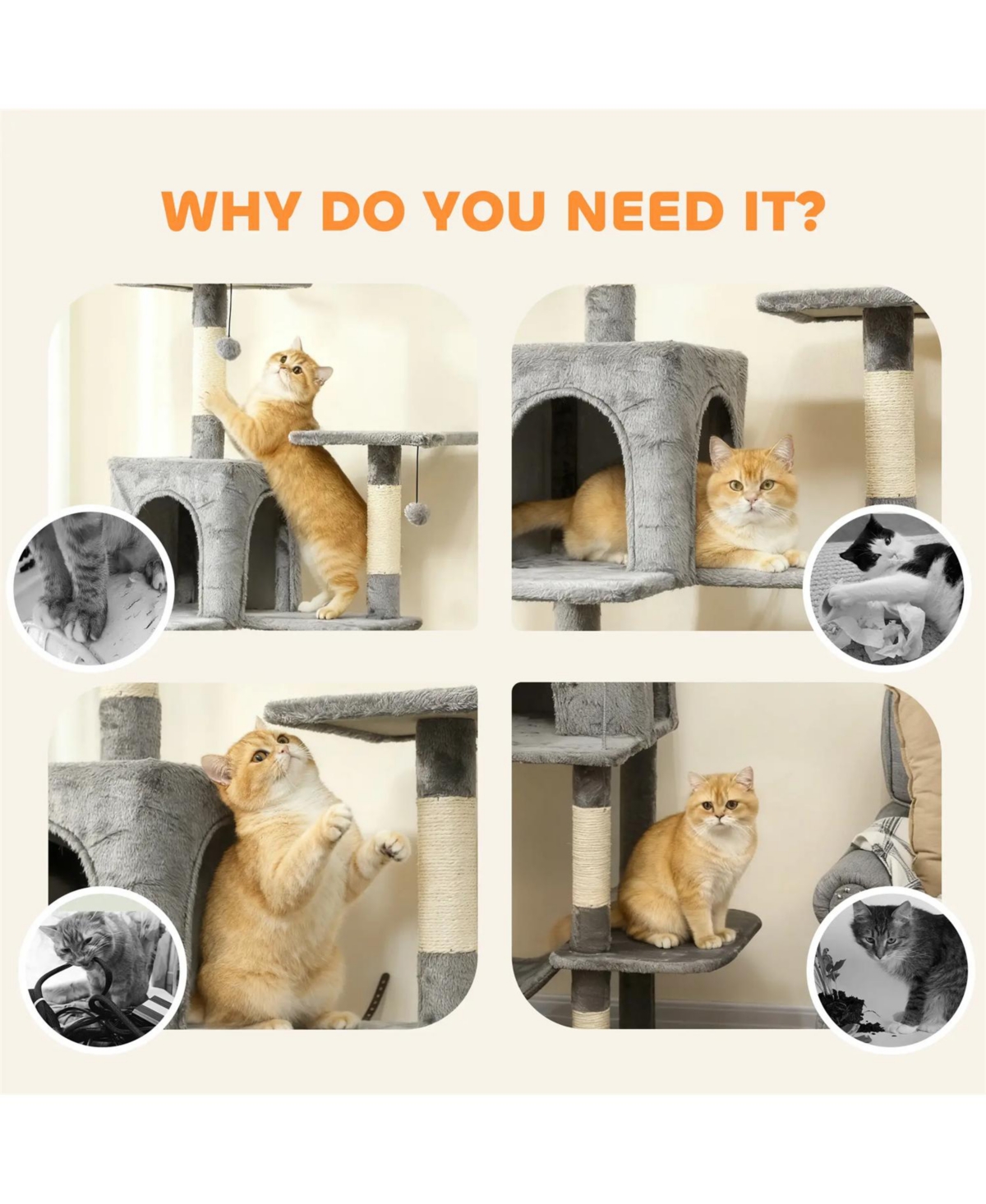 Aostirmotor 80" Tall Cat Tree for Multiple Cats with Condos, Hammocks & Scratching in Dark Grey