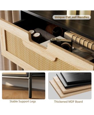 Fluted 6 Drawer Dresser for Bedroom - Natural Rattan Dresser TV Stand