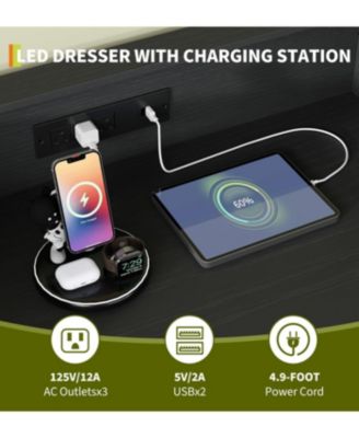 5 Drawer Wooden Dressers for Bedroom with LED Lights & Charging Station