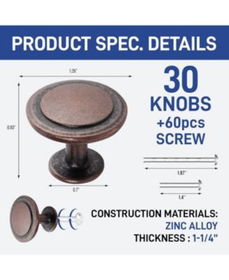 30pcs Oil Rubbed Bronze Cabinet Knobs, Modern Zinc Alloy Handles, Rust-Proof Finish with 60 Screws for Kitchen, Dresser, and Drawer Pulls.