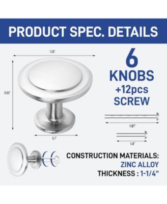 6pcs 1-1/4" Kitchen Cabinet Knobs - Rust-Proof, Brushed Nickel Finish, Modern Design, Strong Zinc Alloy