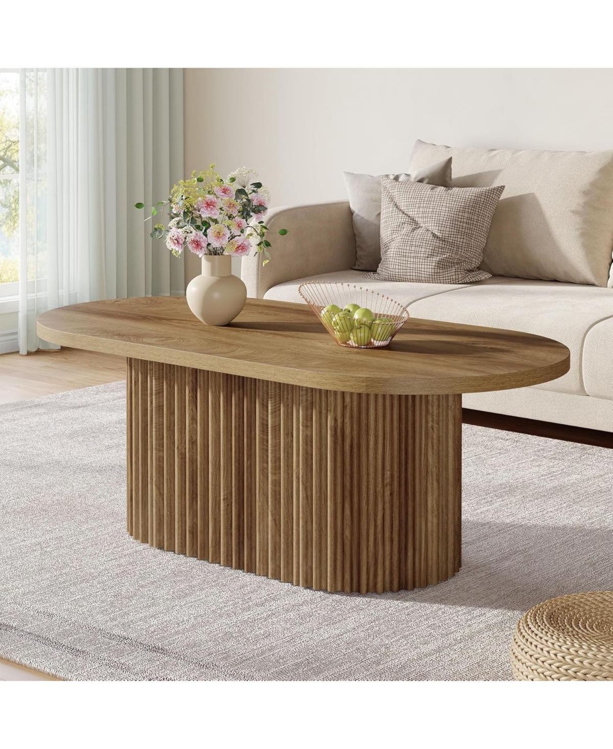 Tribesigns Oval Coffee Table, 47.2", Fluted Design