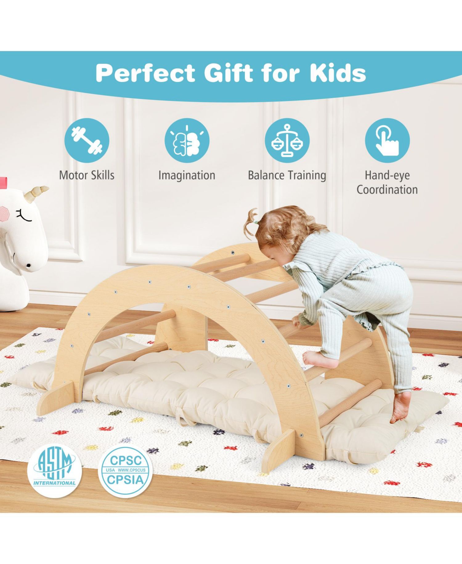 Ages 1-4 6-in-1 Wooden Montessori Climbing Arch Playset