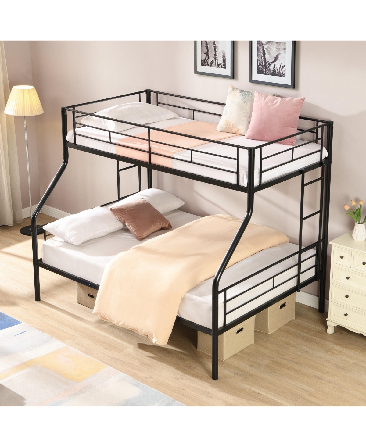 Boyel Living Twin Over Full Metal Bunk Bed Black, No Box Spring Needed, Large Under Bed Storage, Easy Assemble