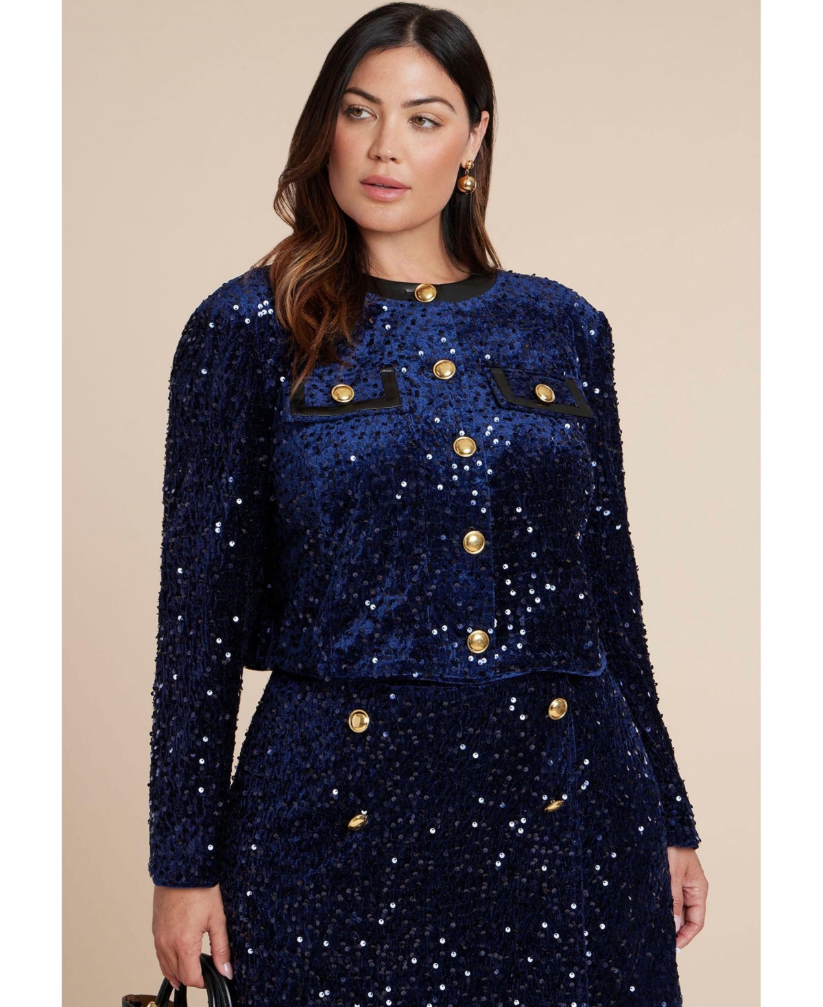 Eloquii Women's Sequin Velvet Jacket