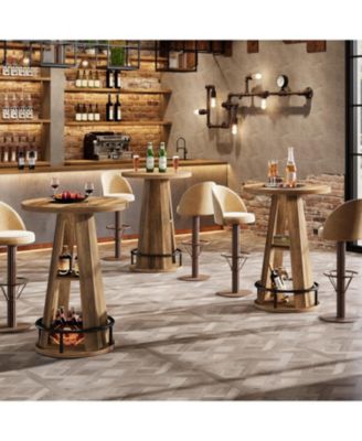 Round Bar Table, 39.4" H High Top Bistro Table with Storage
