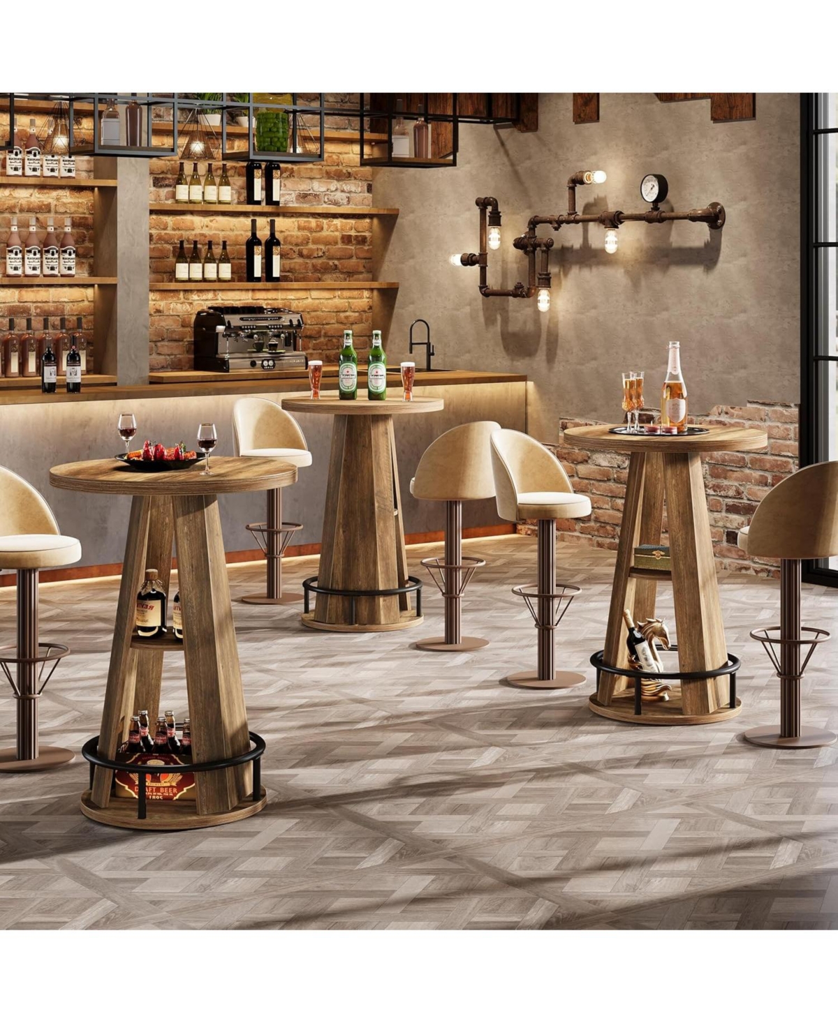 Tribesigns Round Bar Table, 39.4" H High Top Bistro Table with Storage