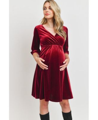 Maternity Velvet V Neck Wrap Nursing Dress