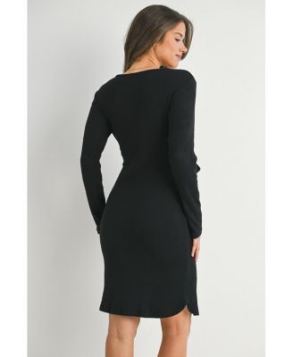 Maternity Ribbed Knit Tie-Front V Neck Dress